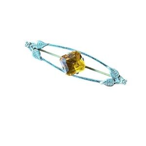 Antique silver gold plated PGS Brooch with manufactured citrine stone.